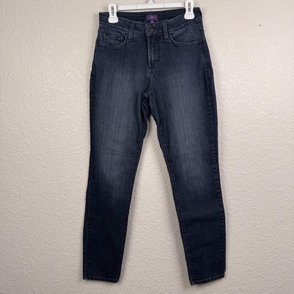 NYDJ Jeans Womens 2 (28x30) Blue Dark Wash Legging Embellished Pockets Made USA